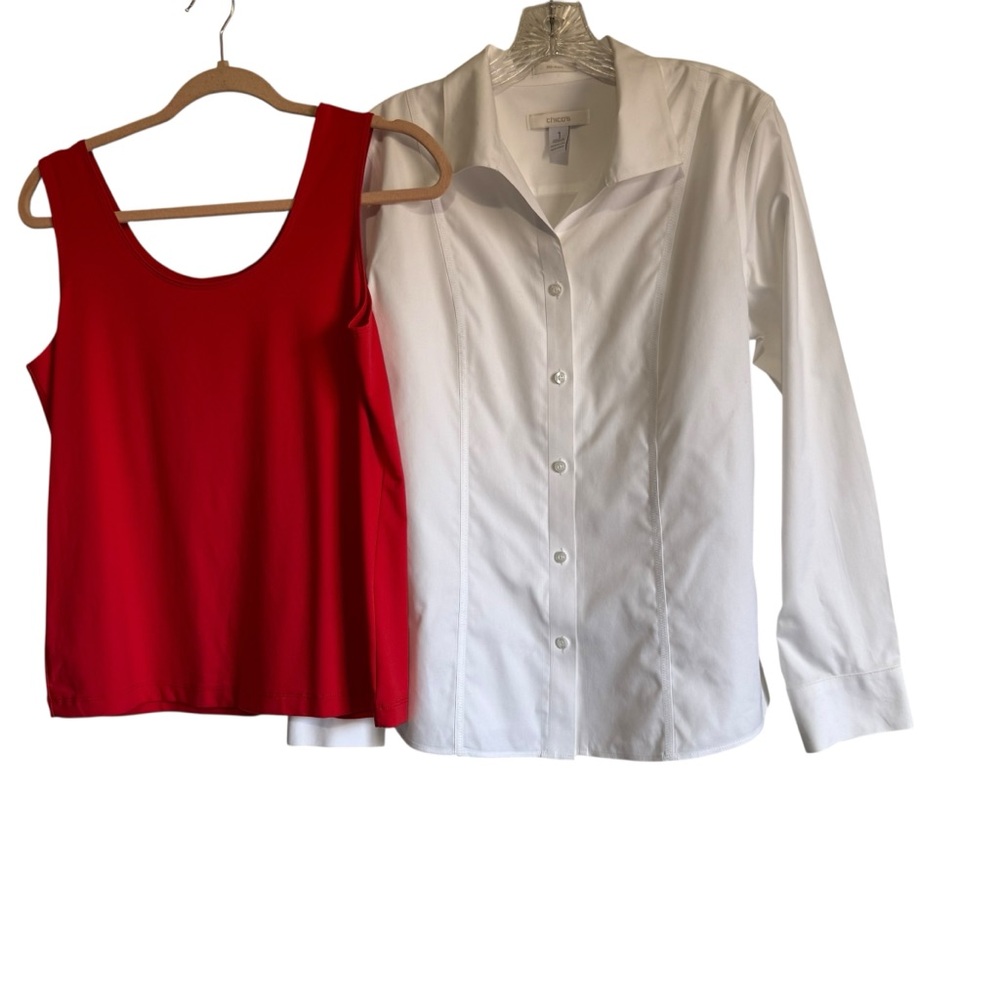 Chico's White Button Down Shirt with Red Tank Top